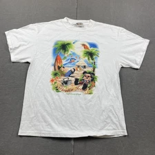 Vintage Disney Mickey Mouse Shirt Mens Large White Paradise Found Beach 90s Tee