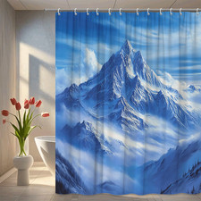 Misty Snow Mountains Shower Curtain, Dramatic Peak Landscape Art for Bathroom