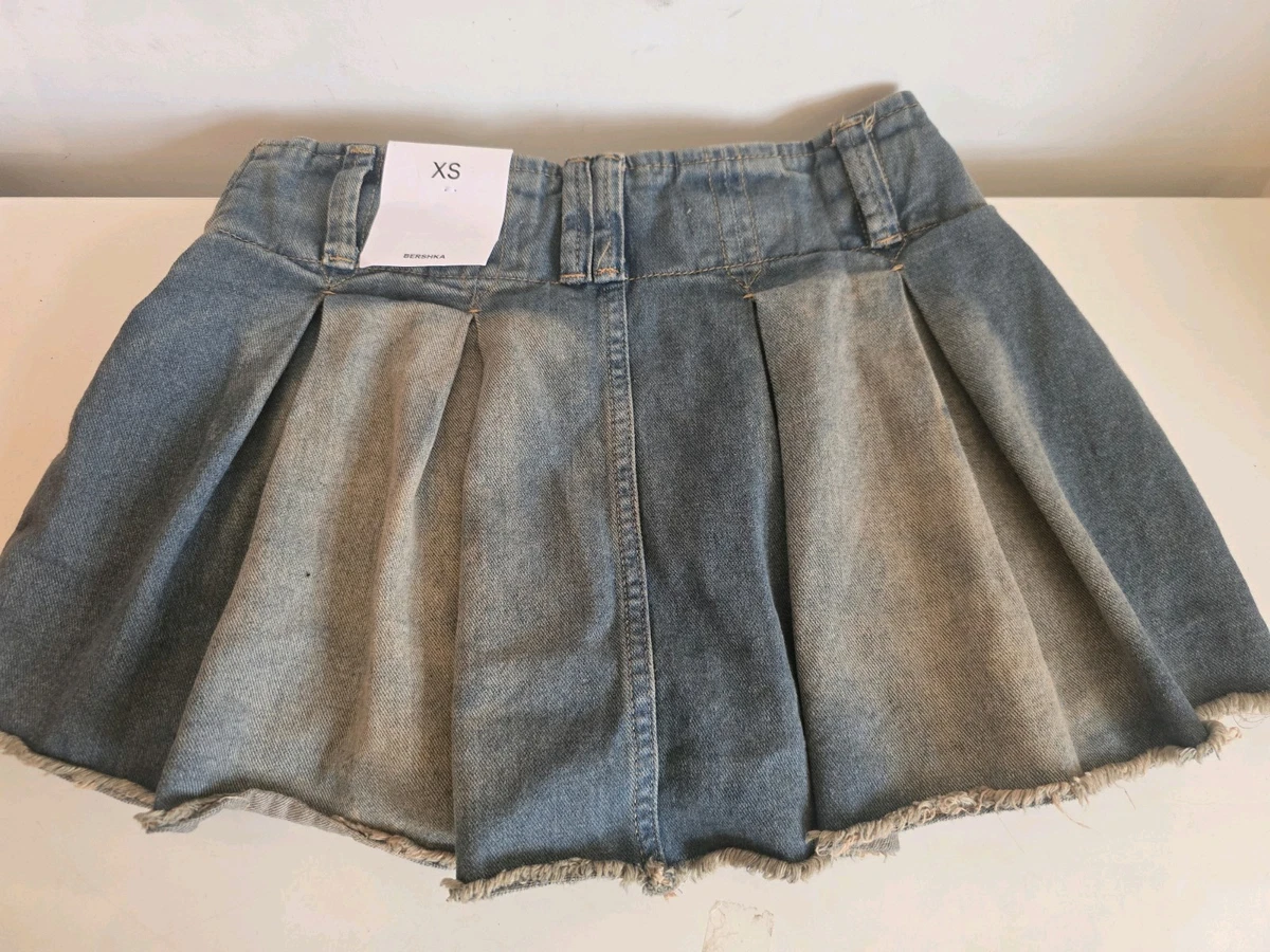 Minifalda Bershka Denim Plisada Skorts Talla XS Reino Unido Nueva con Etiquetas BNWT Bordes Crudos