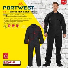 Portwest BIZ1 Bizweld FR Coverall Welding Boiler Suit Flame Resistant - Black