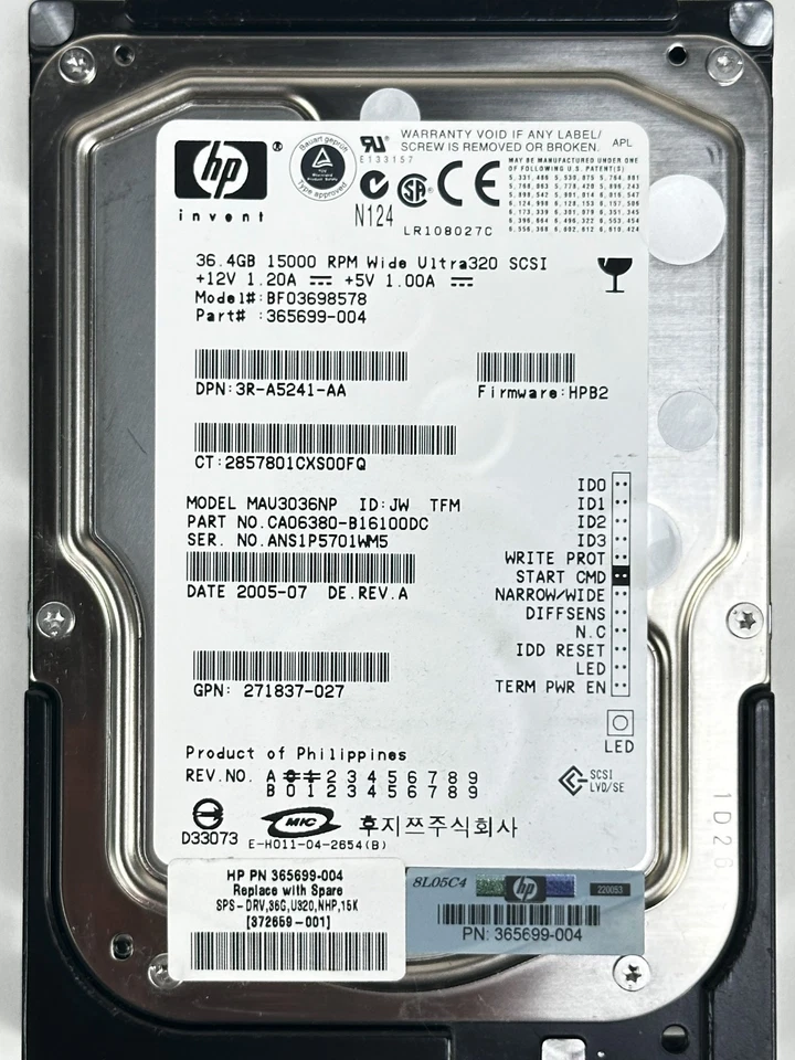 HP 36.4GB SCSI 15K LFF 3.5 HDD Hard Drive 365699-004 Ultra320 U320 NHP - Image 2 of 4