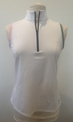 RLX Ralph Lauren Women Golf Sleeveless Polo White Quarter Zip Size Small New