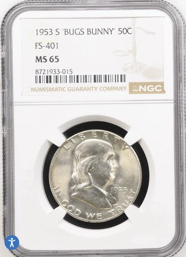 1953 S Franklin half dollar NGC MS65 *FS 401 bugs bunny clash*