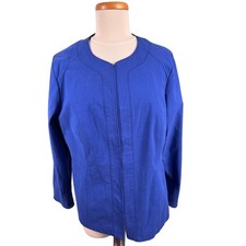 Chico's Alicia Blazer Coat Jacket Women's Size 2 Large Blue Textured Hook  Eye