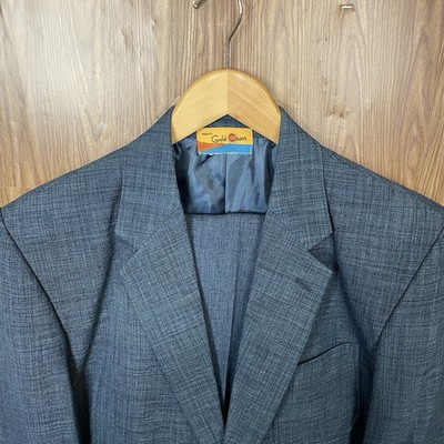 Haband Gold Coast 2 Piece Suit Mens 42R 34x29 Blue Solid Polyester Two Buttons