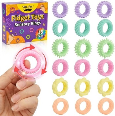 Versatile 18-Pack Fidget Sensory Rings - Textured Toys for Kids to Calm Anxiety
