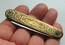 Ancien Couteau de Poche Canif métal décor Art Déco