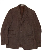 NAVIGARE Mens 3 Button Blazer Jacket IT 50 Large Brown Virgin Wool BO06