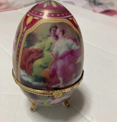 Vecceli  Egg Shape Pink Gold Footed Porcelain Trinket Box Made in Italy