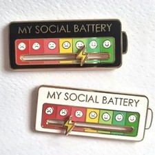 Funny Social Battery Slider Pin   7-Mood Expression Badge, Cute Interactive Pin