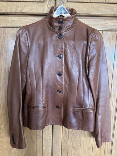 Ralph Lauren Vintage soft Caramel Leather Blazer/Jacket Women size 10 - Picture 2 of 13