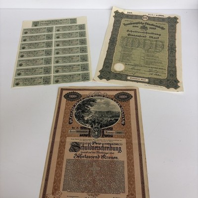Antique German & Austrian Bond Certificates 1919-1921