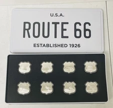 8 1ozt Icons of Route 66 Series Fine .999 Silver Shield Set w/ Display Case