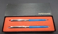 New Old Stock - Papermate Slim Blue & Chrome 0.9mm Pencil & Ball Point Set