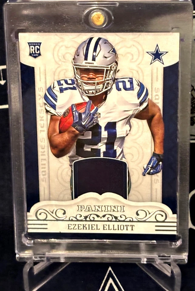2016 Panini SQUIRES Silver Foil Dallas Cowboys EZEKIEL ELLIOTT Rookie JERSEY RC - Image 3 of 4
