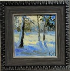 Original Oil Painting Winter Sunset Landscape Forest Art Signed Framed Impasto