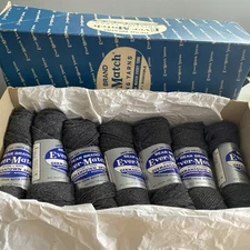 Vintage Bear Brand Germantown Sport Wool Yarn Charcoal Grey Same Dye Lot of 7