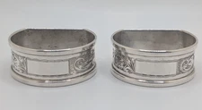 Pair of Vintage English Sterling Silver Napkin Rings, blank cartouches d. 1963-4