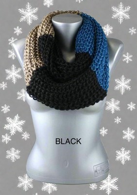 NEW! Womens Infinity Loop Scarf Blue Black Tan Stripe Soft Chunky Warm Neckwear