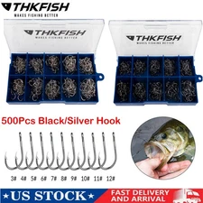500Pcs Fish Hooks Fishing Black Silver Sharpened With Box Quality kit 10 Sizes