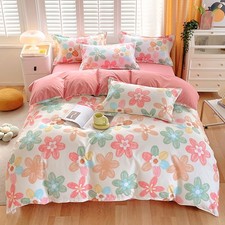 3 Pieces Colorful Flowers Duvet Cover Set for Teens Soft Bedding Set Pink Green