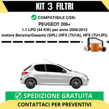 Kit 3 Filtri Tagliando per PEUGEOT 206+ 1.1 LPG 44 kw Benzina/Gasauto (GPL) 2...