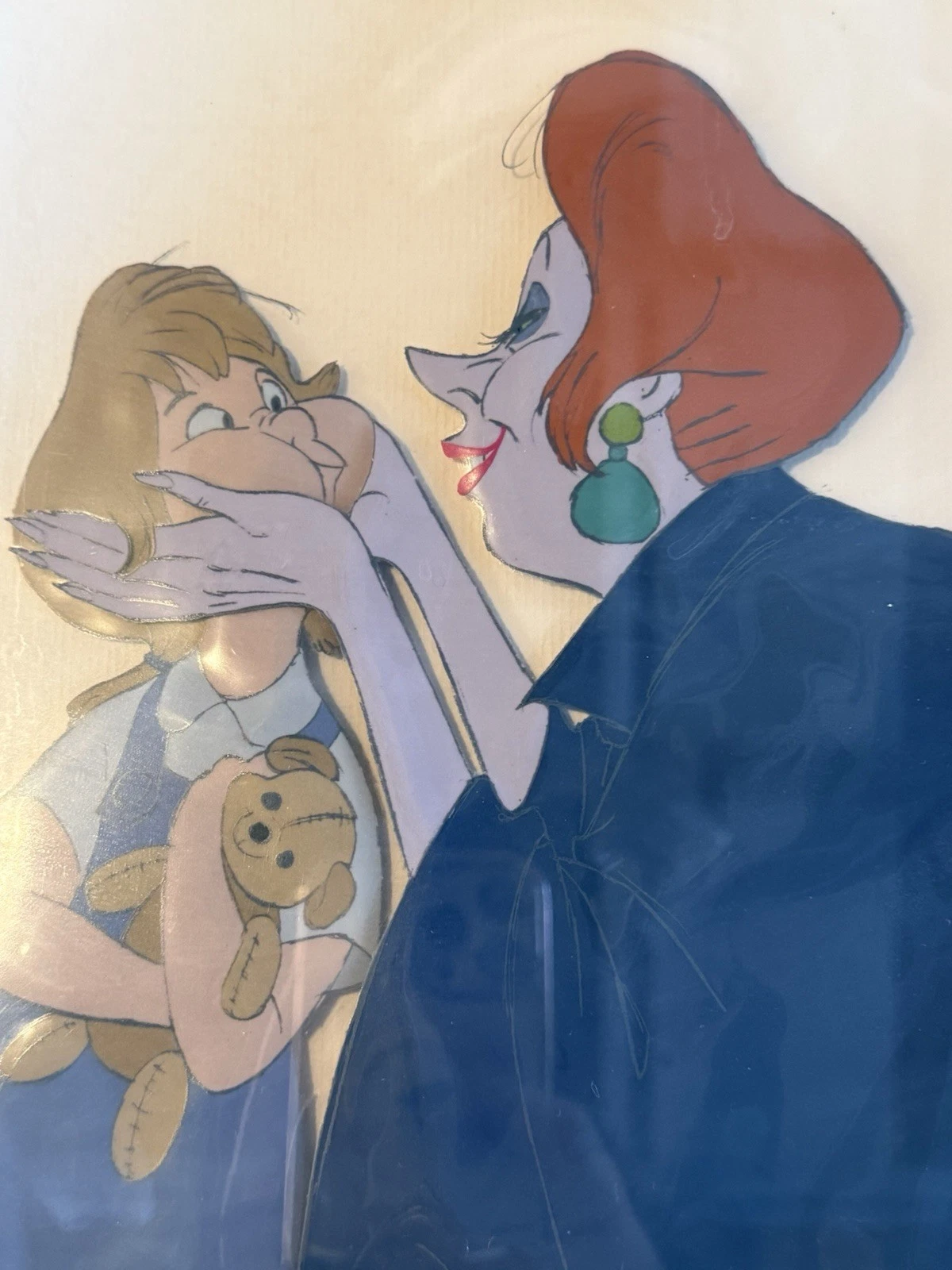Disney The Rescuers Production Cel Framed Madame Medusa Penny Signed w COA