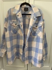 women s blue plaid flannel shacket