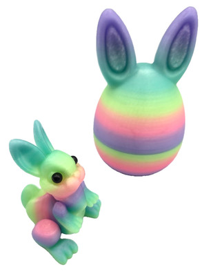 3D Printed Easter Egg with Bunny Inside, Rainbow Luminous, Easter Bag Stuffer