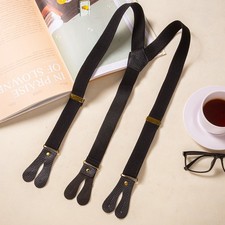 Mens Adjustable Braces 25mm Elasticated Trouser Suspenders Belt Leather Buttons