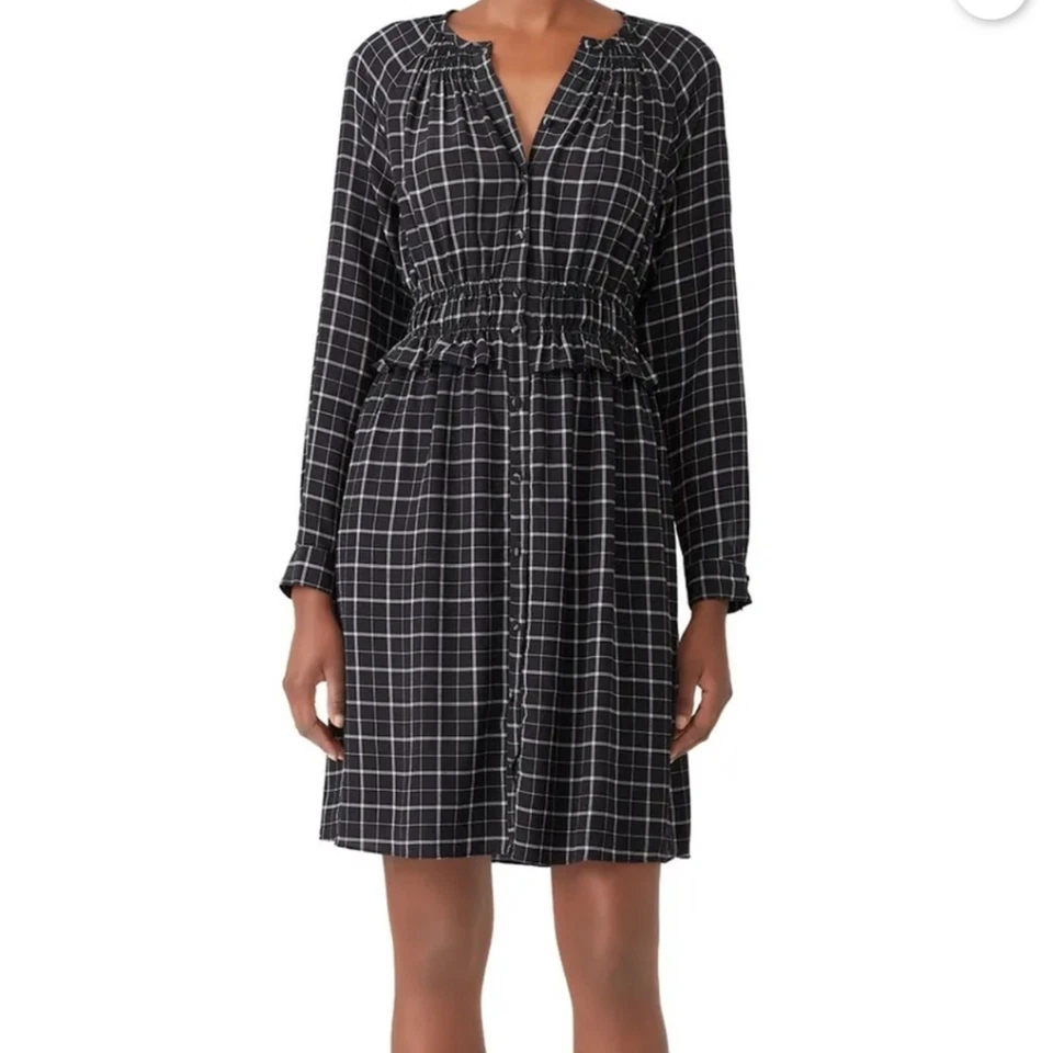 Rebecca Taylor Goth Whimsy Office Plaid Black White Silk Dress Women's 8 - Image 2 of 4