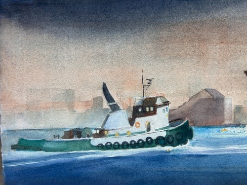 RICH BUCHWALD Original Watercolor Painting Foss Tug Boat Harbor Maritime Ships - Picture 2 of 3