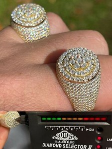 Authentic Mens 14k Gold Plated 925 Silver MOISSANITE Passes Tester Pinky RING Hip Hop