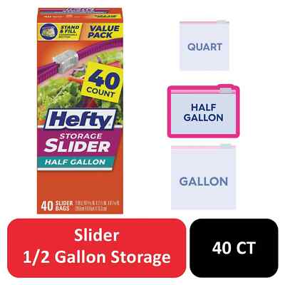 Hefty Slider Freezer Storage Bags, Half Gallon Size, 40 Count - Main Image