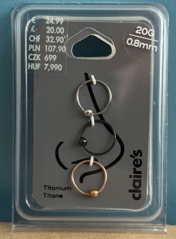 Claire's Mixed Metal Titanium 20G Nose Rings Pack UK