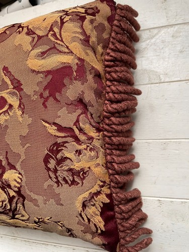Vintage RARE Laura Ashley Cherub angel tapestry Brocade Red Tassel Cushion Cover - Picture 3 of 8