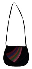 Vtg 80s 90s Black Rainbow Faux Suede Leather Flap Purse Handbag Removable Strap