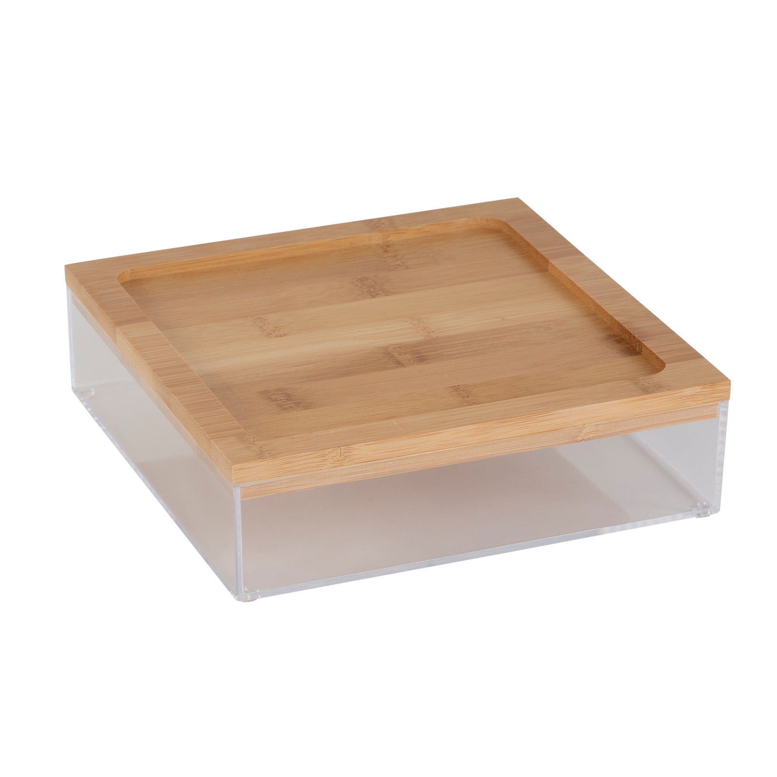 Bamboo Clear Lidded Cosmetic Jewelry Storage Organizer