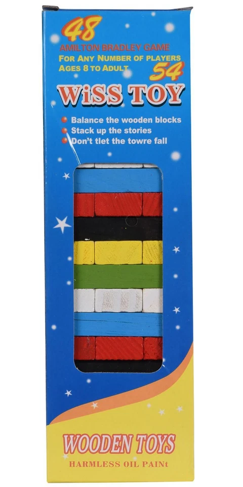 Wooden Tumble Tower Game Blocks Traditional Stacking Family Kids Travel 54Pcs - Image 3 of 4