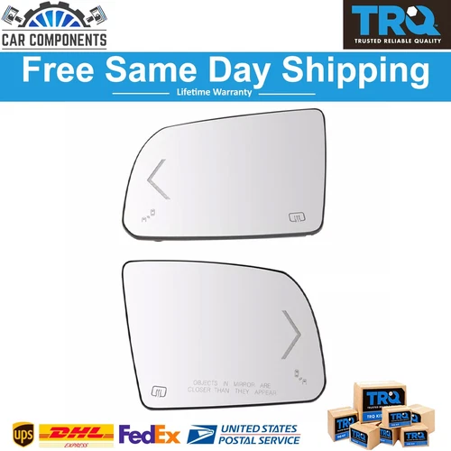 TRQ Mirror Glass Heated Turn Signal Blind Spot Detection Pair for Tundra