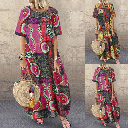 ZANZEA Women Short Sleeve Polka Dot Shirt Dress Summer Long Maxi Dress Sundress - Picture 8 of 24