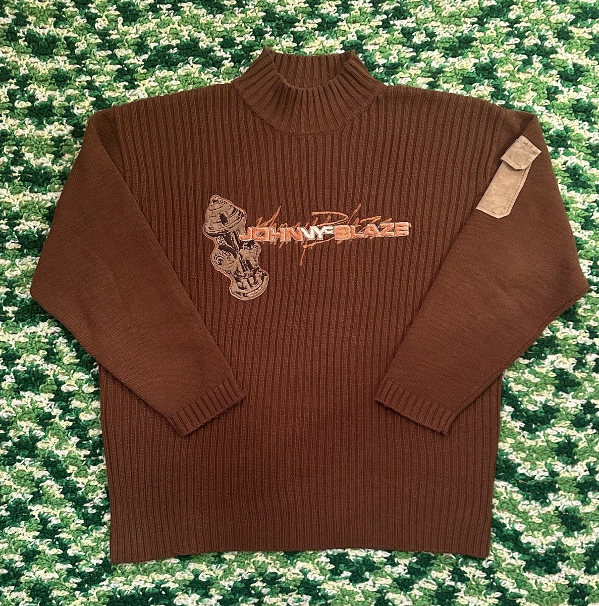 Vtg Johnny Blaze NYC Turtle Neck Sweater Brown Mens XL Wu