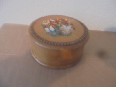 Vintage Schmuckschatulle aus Holz mit losem Deckel handbemalt Blumen