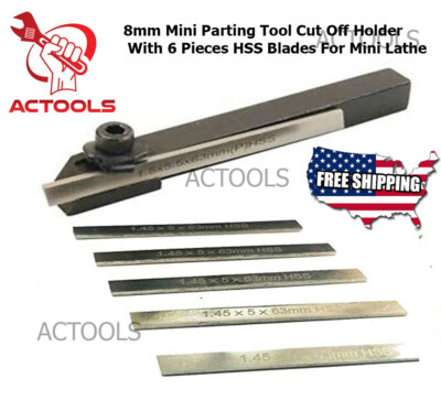 #ad New Small Lathe Mini Cut Off Parting Tool Holder 8mm With 5mm M2 HSS 6 Pcs Blade $14.10