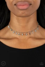 Paparazzi ~ Chiming Charmer Silver Rhinestone Choker Set ~ 💎NEW RELEASE 2022💎