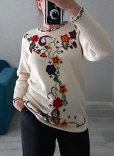 St. Michael vintage embroidered floral sweater Cream wool sweater Size UK 10