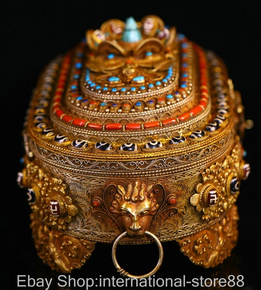 Antigua caja de 12" con incrustaciones de plata de filigrana china Tianzhu Dzi con patrón de flores Foto 3 de 4