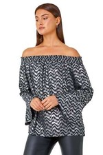 Roman Metallic Polka Dot Print Bardot Top for Women UK - Ladies