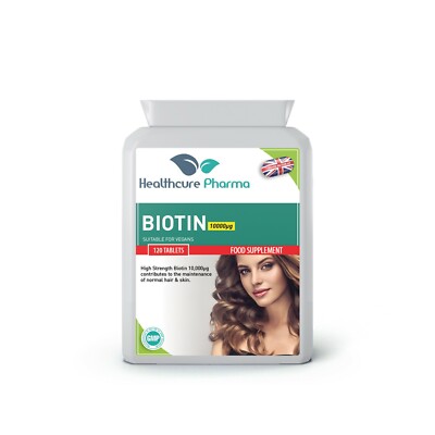 Biotin 10000mcg MAX STÄRKE Haarwachstum, Haut, Nägel B7 Vitamine 120 Tabletten UK