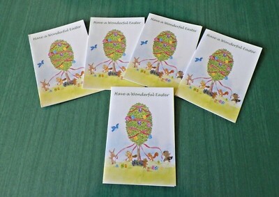 Package of 5 Cute EASTER TREE Greeting Cards w/Envelopes - 5.75'' x 4'' - NOS!